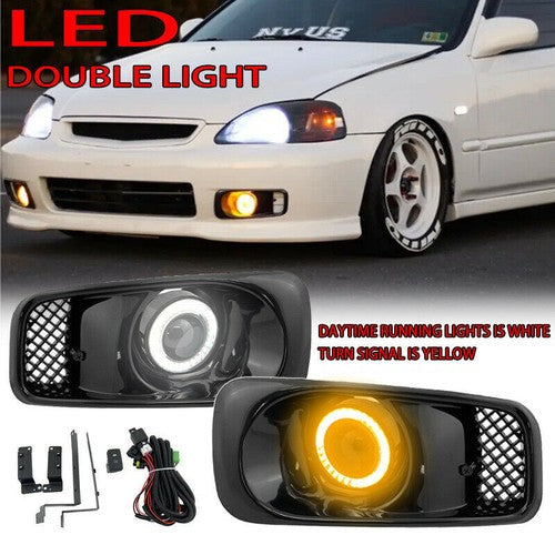 DURAFORCE LED Fog Lights DRL Pair for 1999-2000 for Honda Civic JDM Double Colour