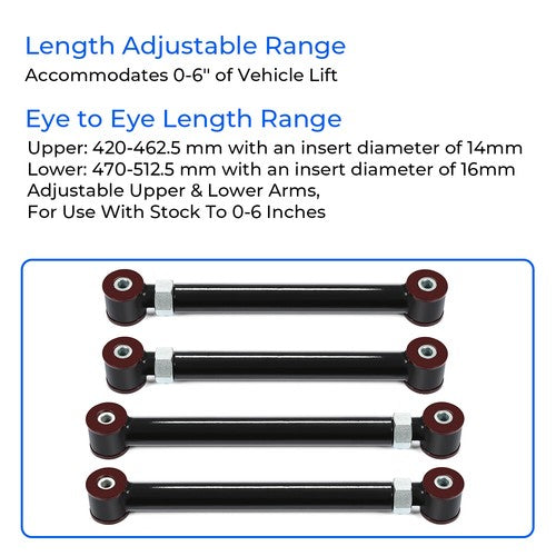 Upgraded Adjustable Front Upper Lower Control Arms for Dodge Ram 1994-2009 4x4 0-6