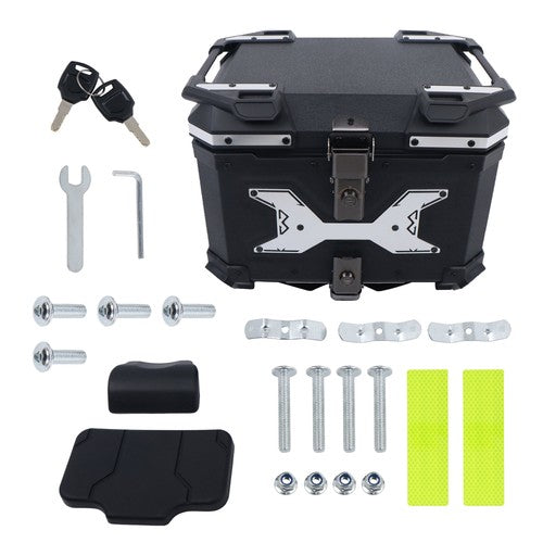 DURAFORCE 45L Aluminum Black Hard Motorcycle Trunk With Silver Hanging Plate Rear Trunk