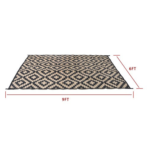 DURAFORCE Waterproof Outdoor Rug Outdoor Plastic Straw Rug 6' x 9' Black & Beige Carpet
