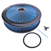 DURAFORCE 14" x 3" Round Blue Super Flow Air Cleaner Kit Washable Element Black Recessed