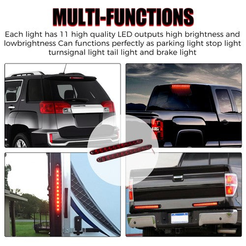 DURAFORCE 2PCS 16" Red Trailer Truck Light Bar 11 LED Stop Turn Tail Rear Brake Lamp Strip