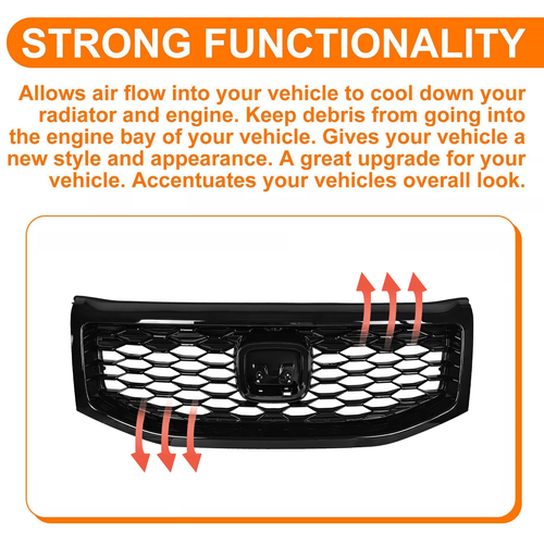 Gloss Black Front Bumper Upper Honeycomb Style Grille Fit 2012-2015 Honda Pilot