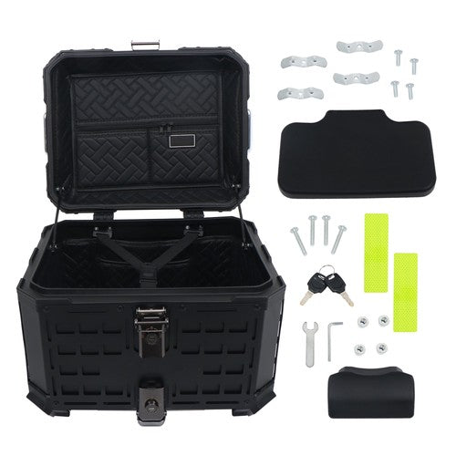 DURAFORCE With Black Armor Clock Model Aluminum Motorcycle Top Case Hard 45L Black Trunk