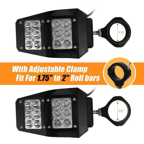 DURAFORCE UTV Rear View Side Mirrors w/ LED Lights For Polaris RZR Fit 1.75"-2" Roll Cage
