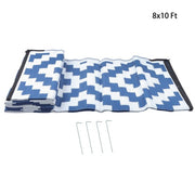 DURAFORCE Waterproof Plastic Foldable Rug 8x10FT Outdoor Carpet Navy Blue White