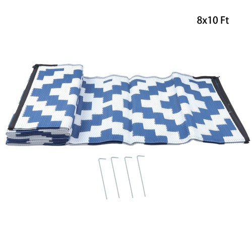 DURAFORCE Waterproof Plastic Foldable Rug 8x10FT Outdoor Carpet Navy Blue White