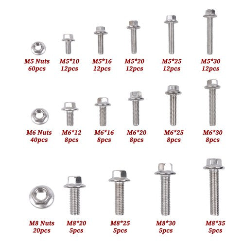 DURAFORCE 240 Pcs Flanged Stainless Steel Bolts and Nuts Kit M5, M6, M8 Metric Assortment