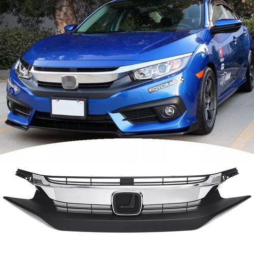 DURAFORCE Front Upper Bumper Chrome Grill Grille for 2016 2017 2018 for Honda Civic