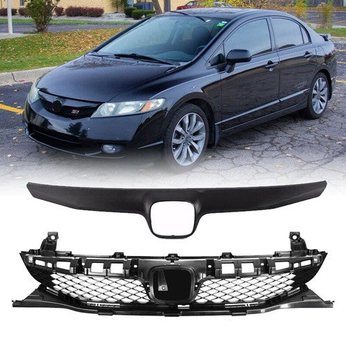 DURAFORCE Front Bumper Gloss Black Grille Mesh Grill for 2009 2010 2011 for Honda Civic