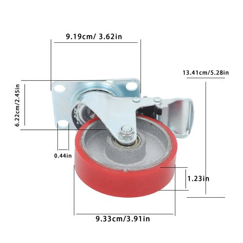 DURAFORCE 4 Inch - 4 Industrial Casters - two with brakes, two without