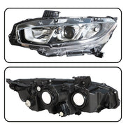 DURAFORCE Headlight Assembly Halogen Chrome Clear Driver LH Side For Honda Civic 2016-2020