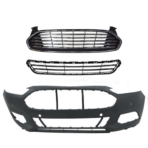 DURAFORCE Grille + Front Bumper Combo Plastic Primered For 2013 2014 2015 2016 Ford Fusion