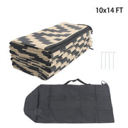 DURAFORCE 10x14 ft Waterproof Outdoor Rug Outdoor Plastic Straw Rug Carpet Black & Beige
