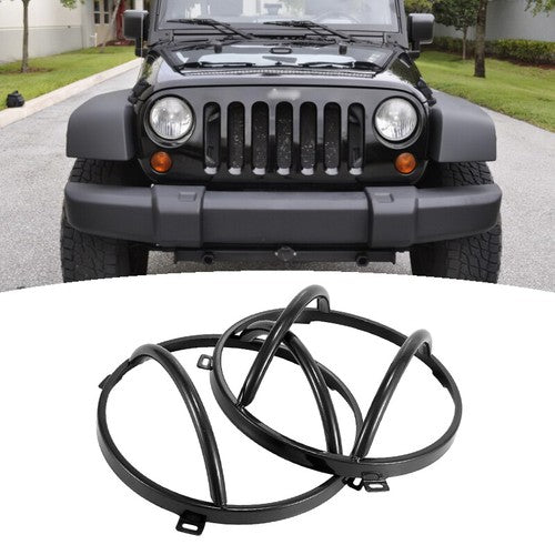 DURAFORCE Black Headlight Headlamp Guard Round Cover Kit for 2007-2018 for Jeep Wrangler JK