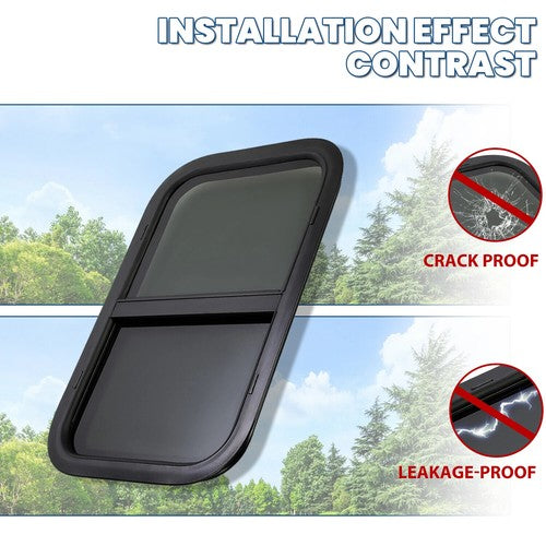 24 Inch By 15 Inch For Camper Cargo Trailer Slider RV Window With Trim Ring Screen Black