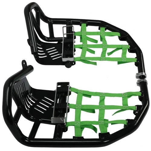 DURAFORCE Black Nerf Bars Green Net For Kawasaki KFX450R 2008-2015 Pro Peg Heel Guard