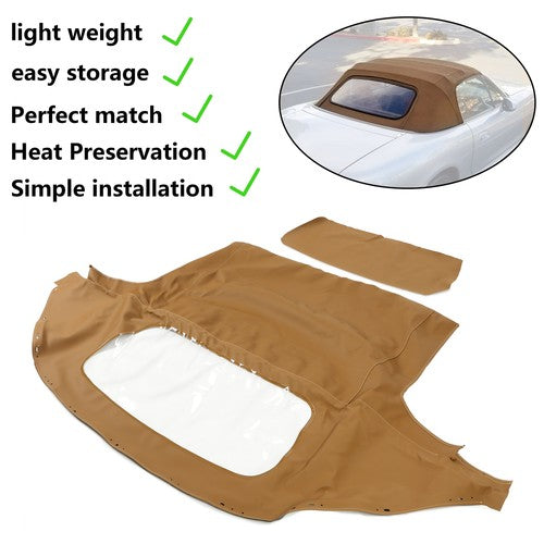 DURAFORCE Fit Mazda Miata 1990-2005 Convertible Soft Top With Plastic Window Tan Cabrio