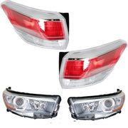DURAFORCE Driver&Passenger Halogen For 2014-2016 Toyota Highlander Tail Lights+Headlights