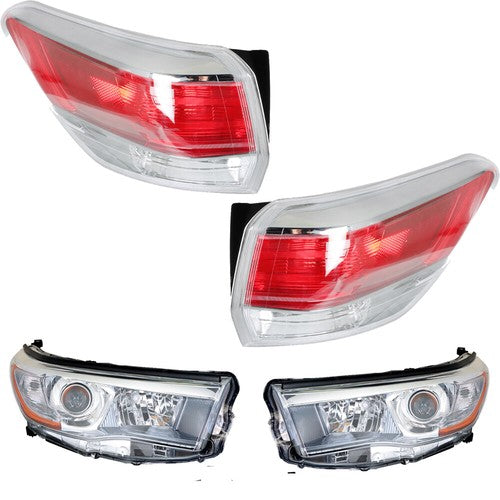 DURAFORCE Driver&Passenger Halogen For 2014-2016 Toyota Highlander Tail Lights+Headlights