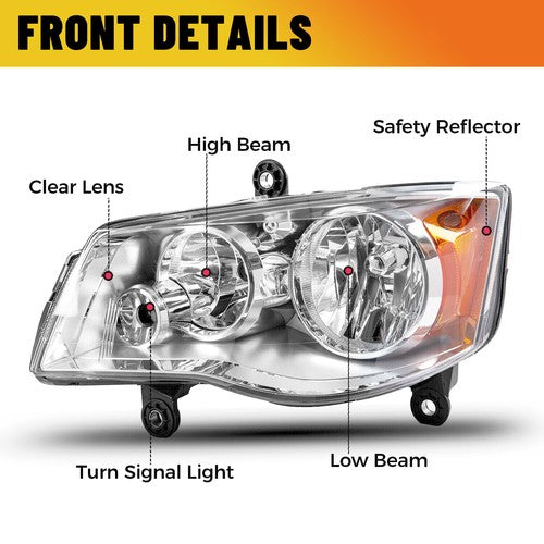 Driver Headlights for 11-20 Dodge Grand Caravan 2008-16 Chrysler Town and Country