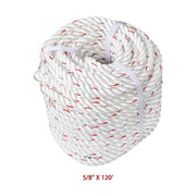 DURAFORCE 1790 Pounds white Red 5/8 'x 120'High Strength Braided Rope Breaking Strength