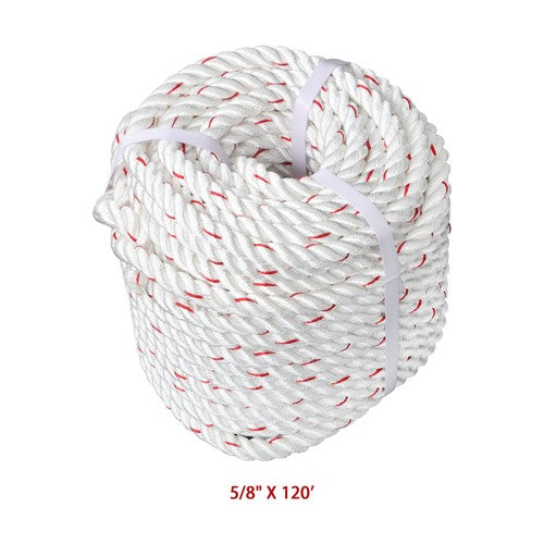 DURAFORCE 1790 Pounds white Red 5/8 'x 120'High Strength Braided Rope Breaking Strength