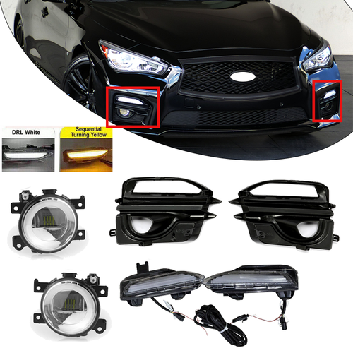 DURAFORCE For 2014-2017 Infiniti Q50 DRL LED Turn Signal Lamps Fog Lights w/wiring 6pcs