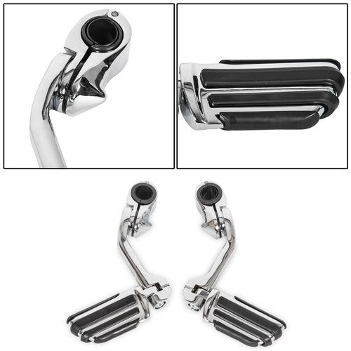 DURAFORCE Chrome Long Highway Foot Pegs For Harley Road King Street Glide 1.25" 1-1/4" Bar