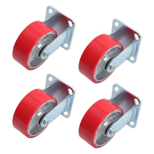 DURAFORCE 4 Pcs Polyurethane 3200Lbs 5"×2" Caster Wheels Red Straight Wheels Heavy Duty