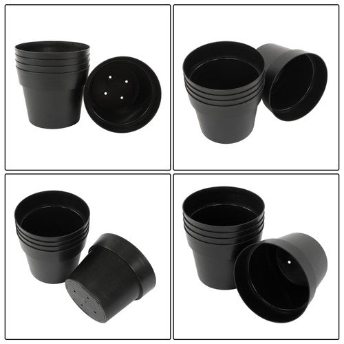 DURAFORCE 5 Pack 5 Gallon Pure Black Plastic Plant Flower Nursery Pots 30*24*24cm