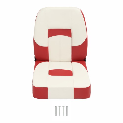 DURAFORCE Boat Seat Low Back Folding Fishing White+Red Seat Captain Chair Foam Padding