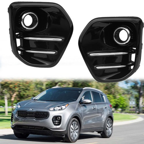 DURAFORCE Fog Light Covers Bezels w/ Chrome Trim Pair for 2017-2019 for Kia Sportage EX