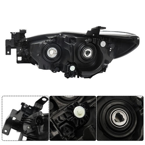 DURAFORCE Fit For Mazda 6 2014-2017 Black Halogen Clear Lens RH+LH Side Headlight Assembly