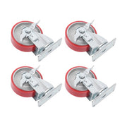DURAFORCE Four 4-inch red polyurethane galvanized casters with side brakes