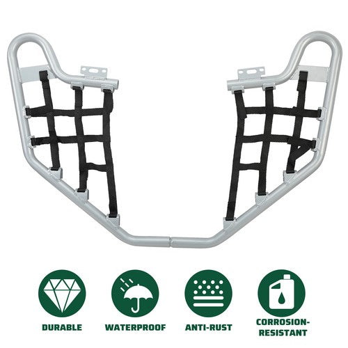 DURAFORCE For Honda TRX 700XX 08-09 Pair Foot Rest Aluminium Silver Nerf Bars W/Black Nets