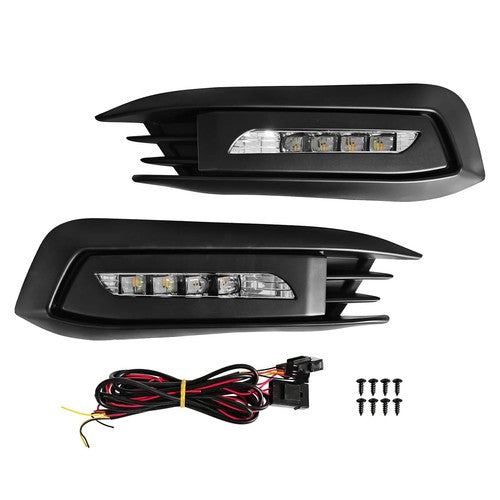 DURAFORCE Pair For 2016-2018 Honda Civic LED DRL Fog Light W/Turn Signal Lamp LH+RH