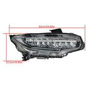 DURAFORCE Headlight Headlamp Chrome Housing For Honda Civic 2016-2019 Passenger Right Side
