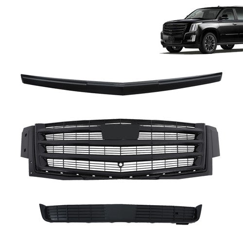 DURAFORCE Gloss Black Front Center Mesh Grille Fit For Cadillac Escalade 2015-2020 3Pcs