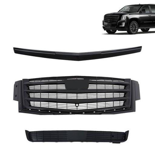 DURAFORCE Gloss Black Front Center Mesh Grille Fit For Cadillac Escalade 2015-2020 3Pcs
