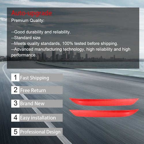 DURAFORCE 2PCS Rear Bumper Reflector Tail Set Left&Right RED For 2016-2017 Honda Accord