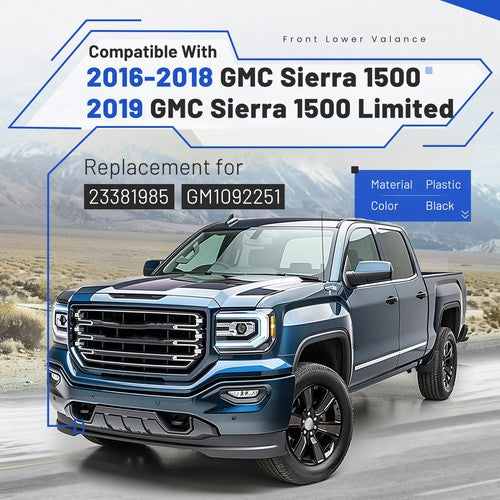 For GMC Sierra 1500 2016 2019 18 Front Bumper Lower Valance Air Deflector Black