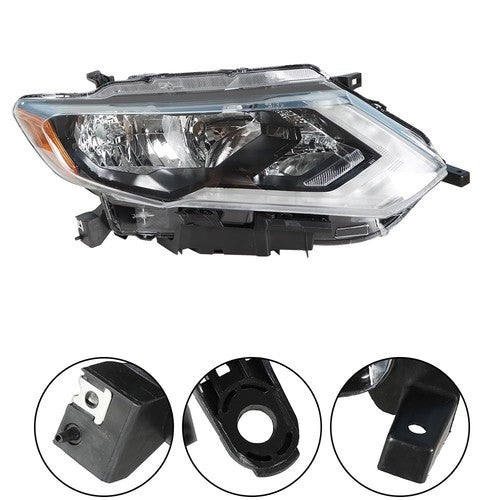 DURAFORCE LH+RH For Nissan Rogue 2017-2019 Headlamps Assembly Clear Lens Halogen Chrome