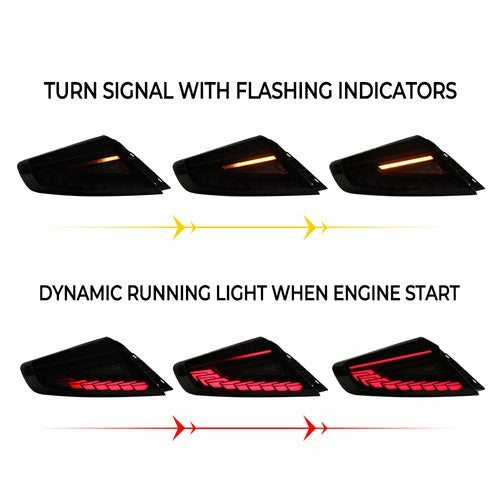 DURAFORCE Pair Rear LED Dynamic Tail Lights Clear Lens Red Bar For 2022-2025 Subaru WRX