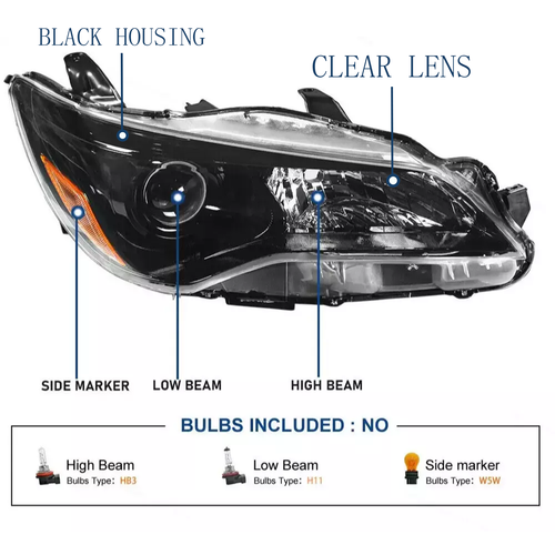 DURAFORCE Black Headlight Set Halogen Headlamp for 2015-2017 Toyota Camry LE SE Pair