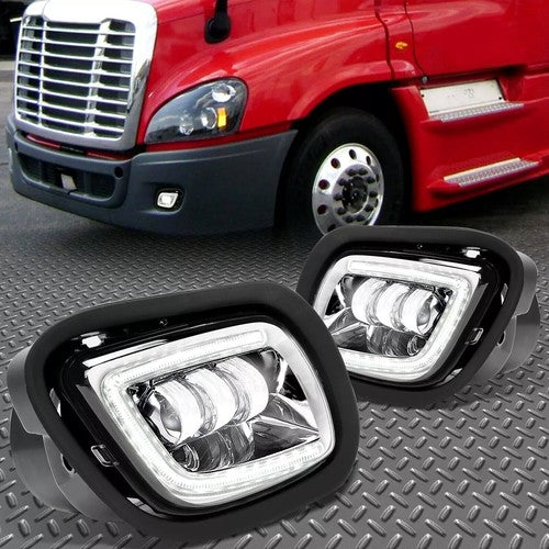 DURAFORCE Projector Fog Lights Lamp Chrome w/LED Halo Ring For Freightliner Cascadia 08-17