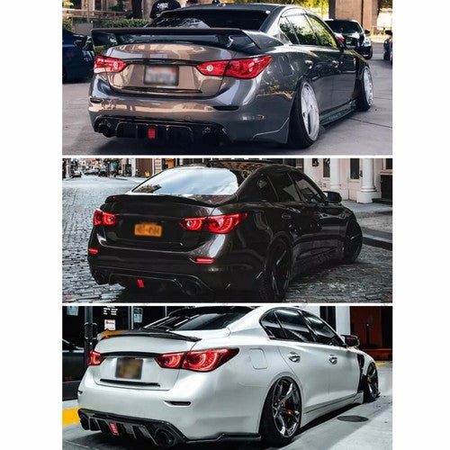 DURAFORCE For 2014-2017 Infiniti Q50 Glossy Black Rear Bumper Diffuser W/ LED Brake Light
