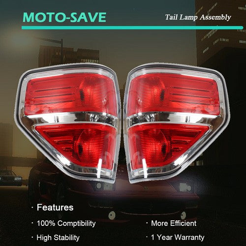 DURAFORCE Tail Light Set Fit FOR 2009-2014 Ford F150 F-150 Rear Body Lamps L+ R Halogen