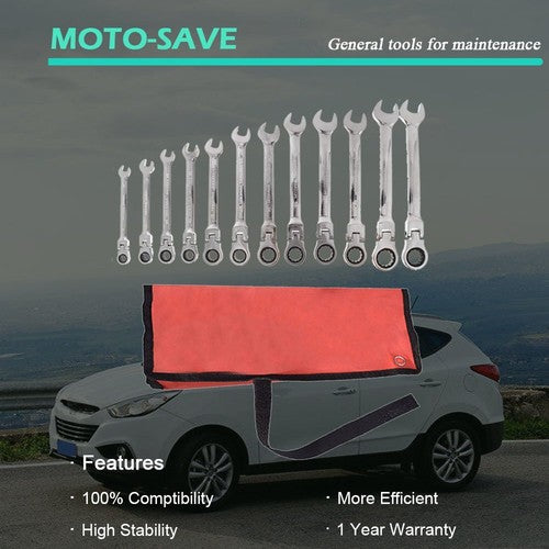 DURAFORCE 12pc Flexible Head Ratcheting Wrench Combination Spanner Tool Set 8-19mm Metric