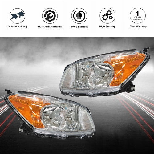 DURAFORCE Black Housing Headlamp Halogen Type Right & Left For Toyota Rav4 Sport 2009-2012